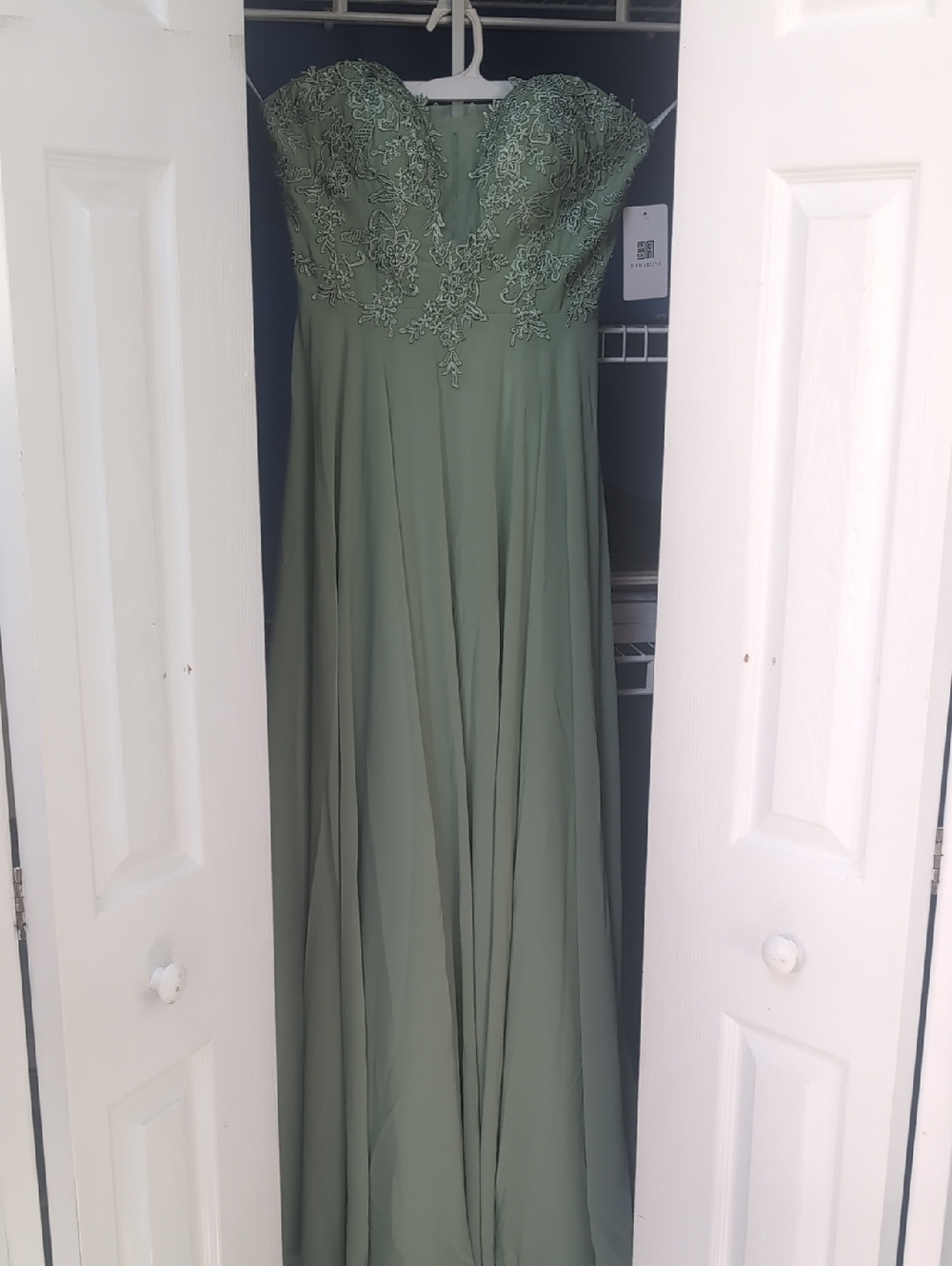 Gorgeous Strapless Sage Green Lace Bodice Evening Gown